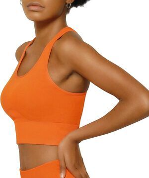 Innersy Orange Removable Pads Medium Support Racerback Sports Bra Top Size M